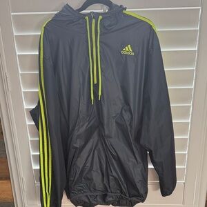 Adidas Men's Black Windbreaker with Neon Green Stripes